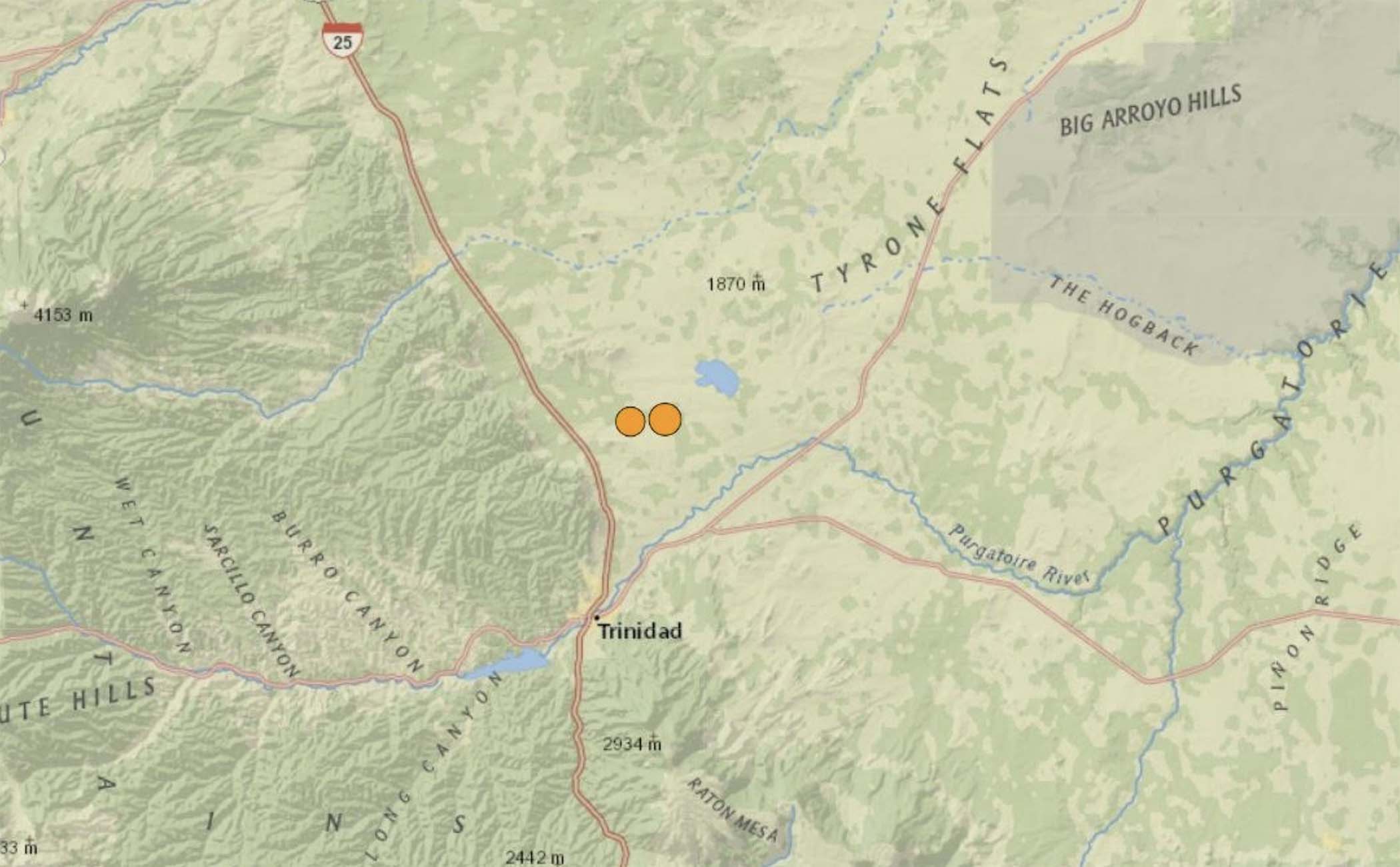Trinidad was rocked with back-to-back earthquakes on June 19, centered west of Hoehne.  Photo courtesy USGS