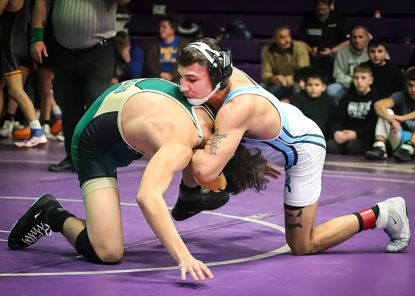 Trinidad’s Eddie Bowman made quick work of Bear Creek’s Doni Saleh in this 138 lb. quarterfinal. Bowman won by fall in 0:26, and finished 1st in the tourney.